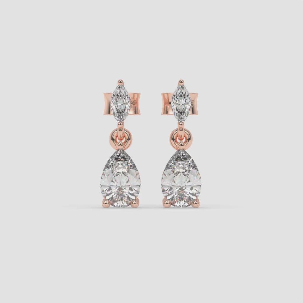Rose Gold Pear and Marquise Diamond Cluster Earrings