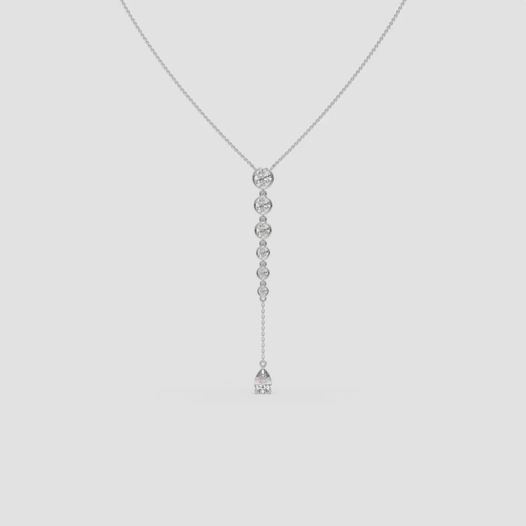 White Gold Vertical Diamond Pendant with Pear and Round-Cut Stones