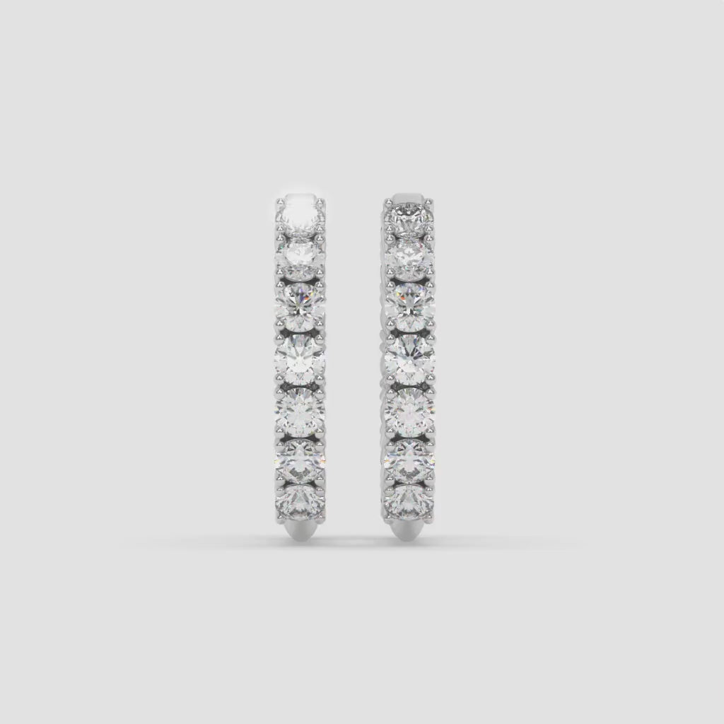Textured White Gold Diamond Hoop Earrings