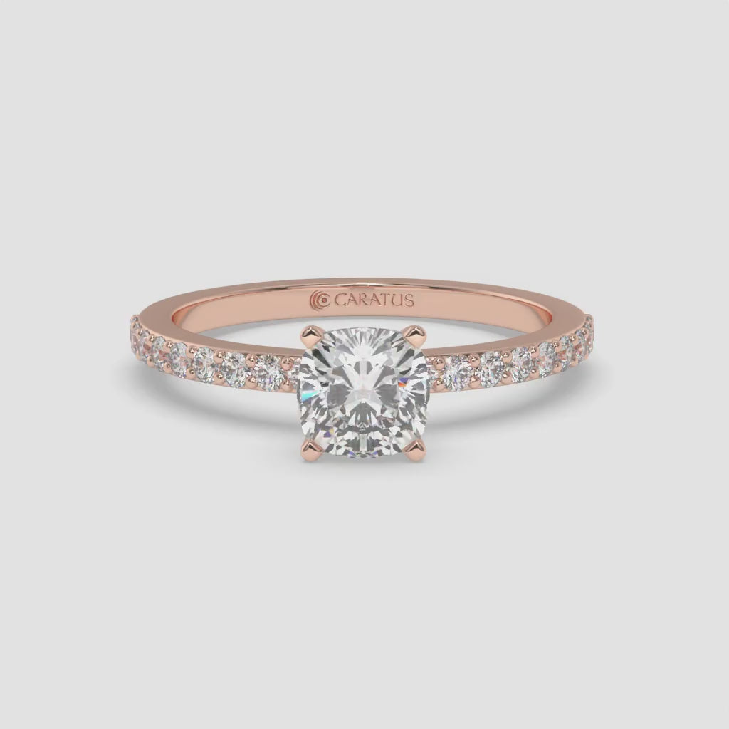 1.00 CT Cushion Diamond Ring with Side Stones in Rose Gold