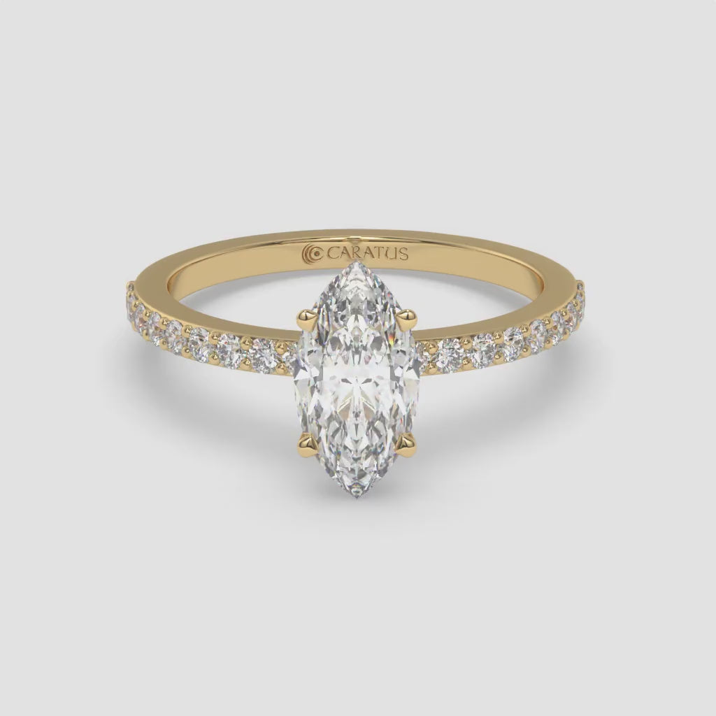 Marquise Diamond & Round Accent Halo Yellow Gold Ring