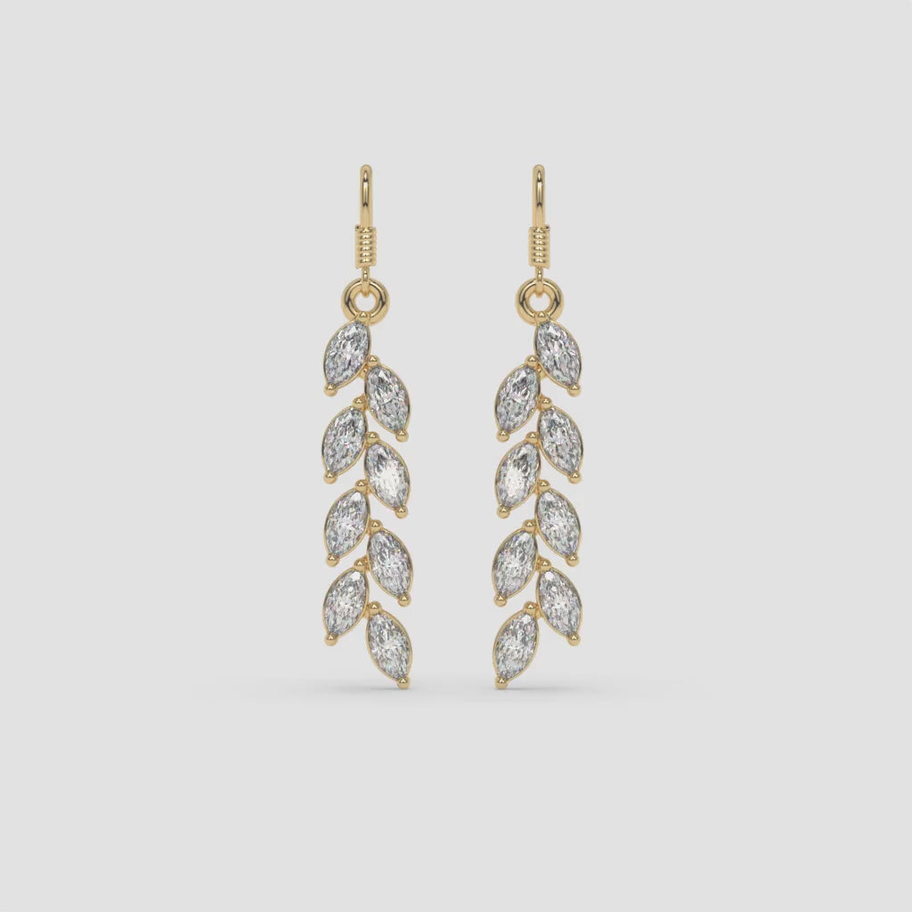 Yellow Gold Drop Earrings with Cascading Marquise Diamonds