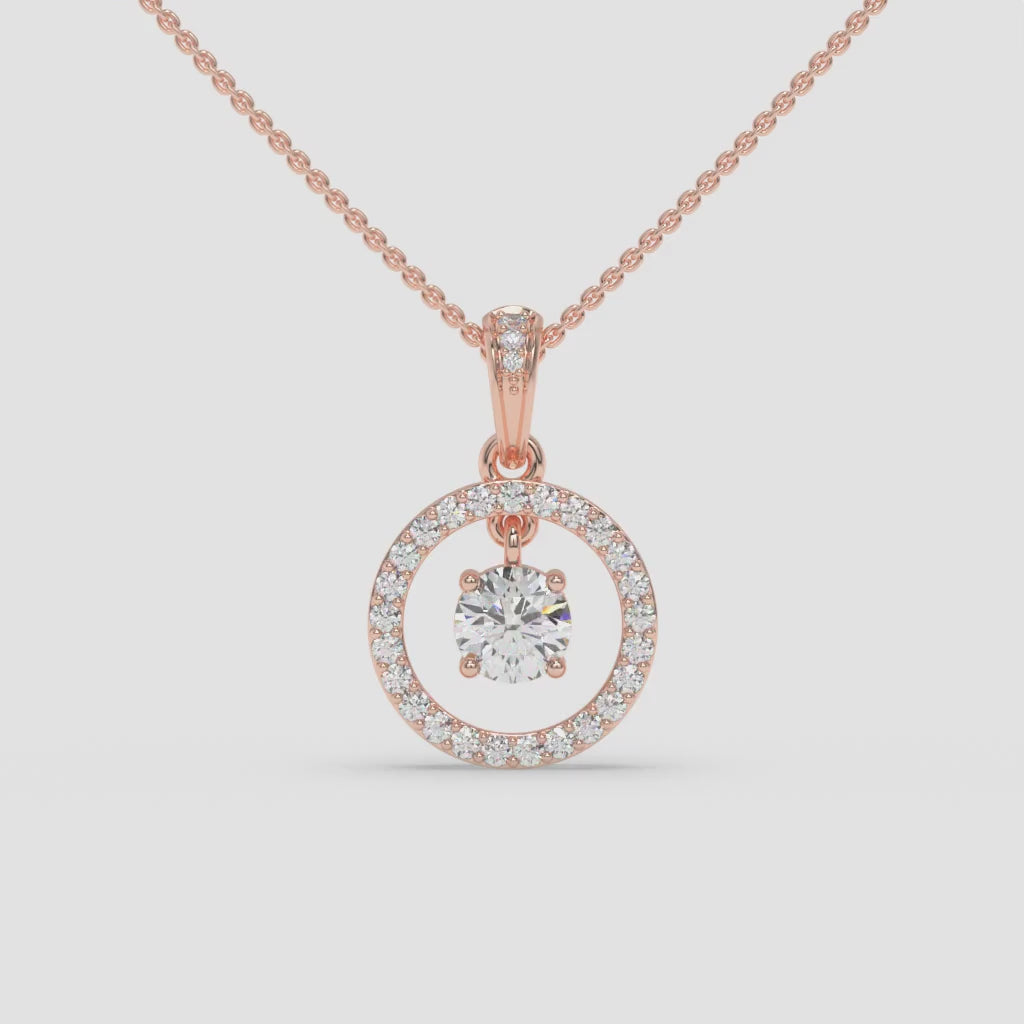 Halo Diamond Rose Gold Pendant with Round-Cut Centerstone