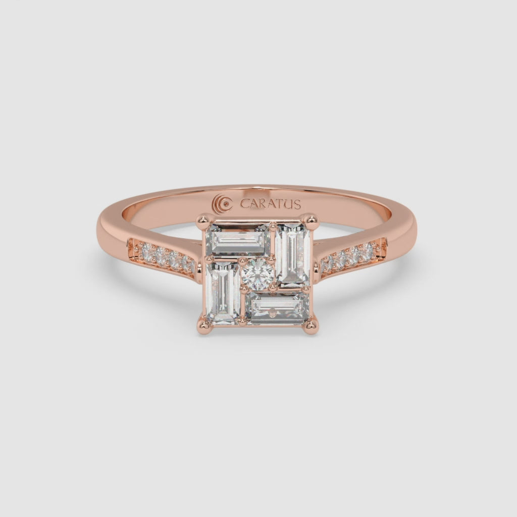 0.58 CT Baguette and Round Diamond Rose Gold Ring