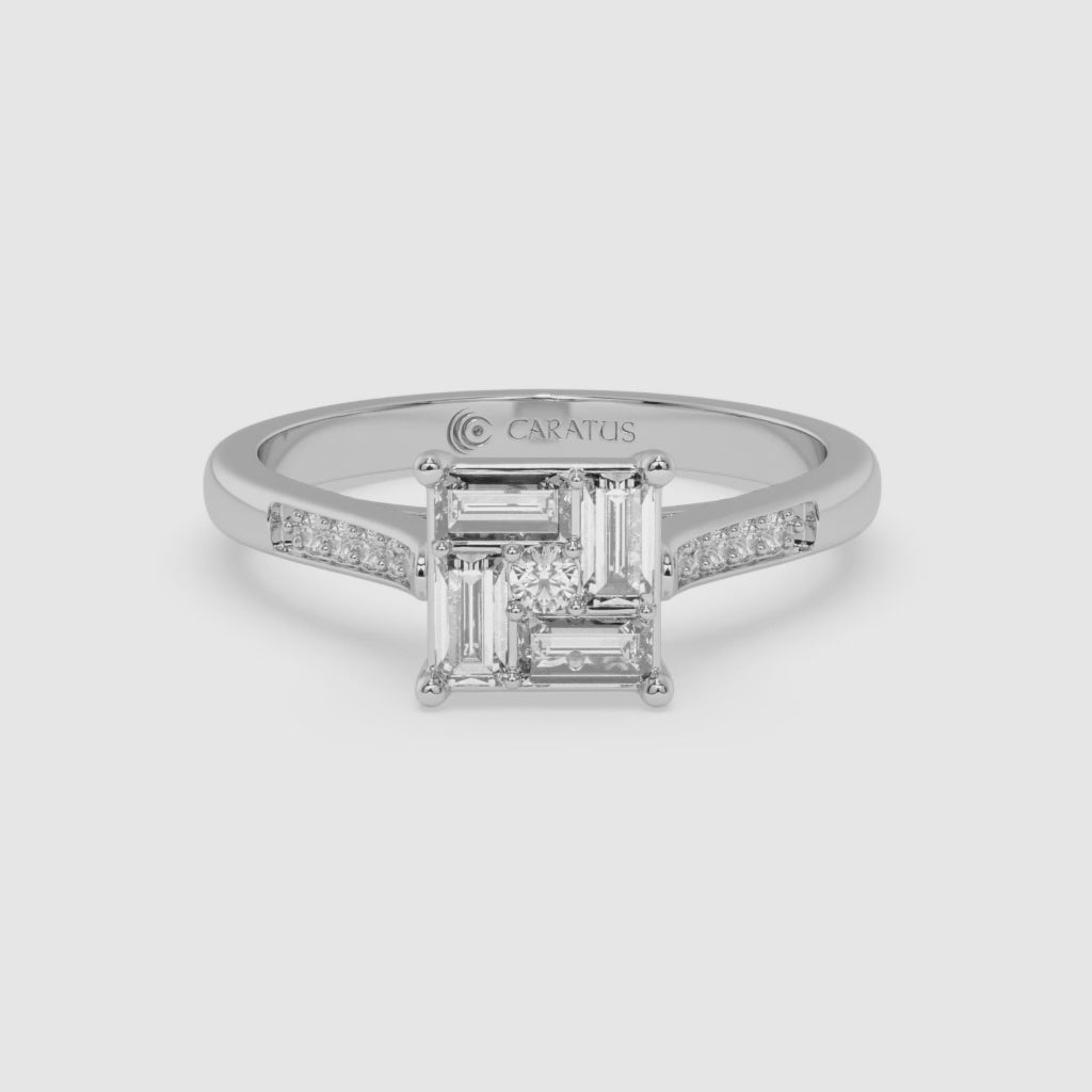 0.58 CT Baguette and Round Diamond White Gold Ring